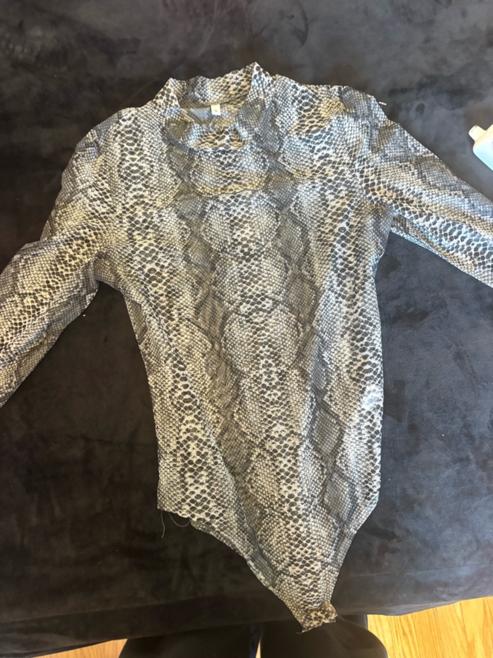 Snake Print Long Sleeve Bodysuit / Mesh Mock Neck / Y2K Top bodysuit